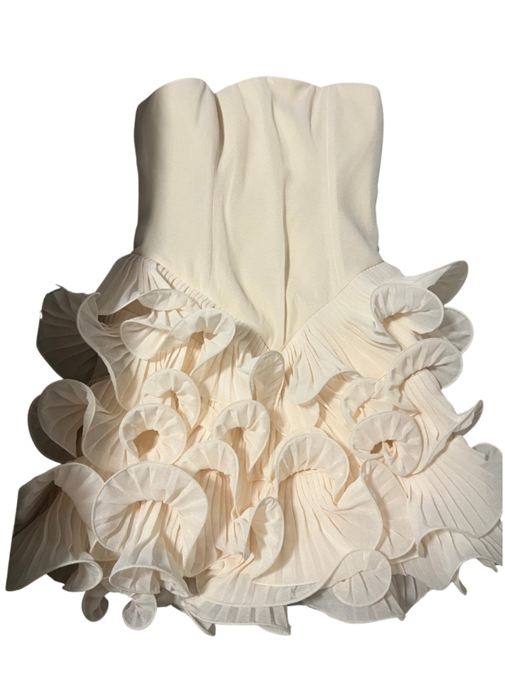 Delfi Collective Sorella Strapless Basque-Waist Ruffle-Hem Mini Dress